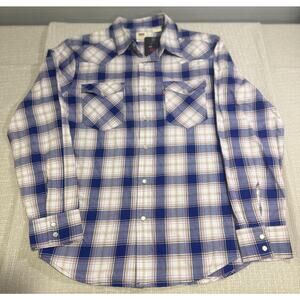 Levi's Western Shirt Mens Size Small Blue Plaid Snap Front Standard Fit